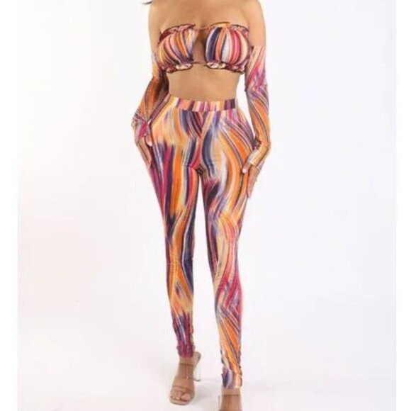 Off the Shoulder Printed Set 2 Piece Outfit Long Sleeve High Waist
New - Picture 3 of 6